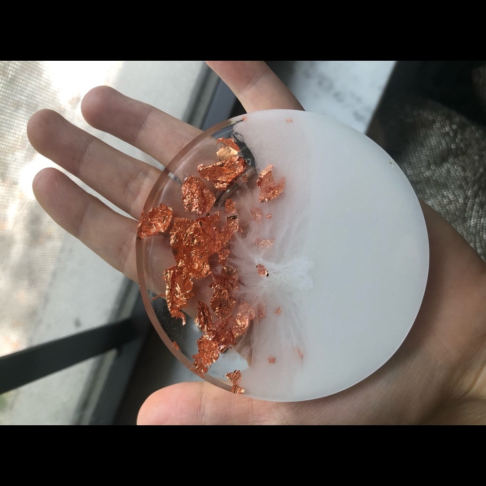 Copper/Rose Gold & White Coaster Set With Holder - Picture 8 of 14